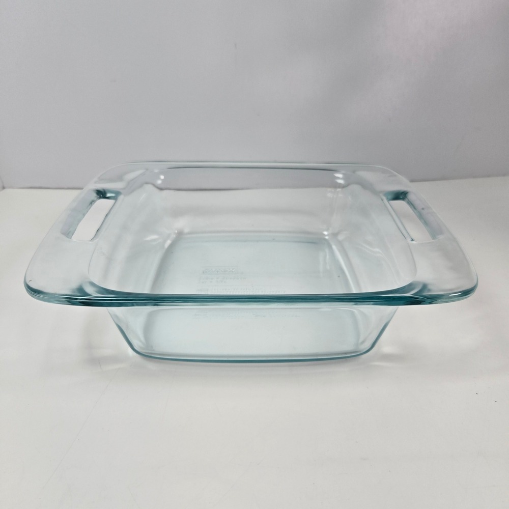 Pyrex Baking Dish 8x8 Clear Square Glass 2qt Easy Grab Handles Casserole